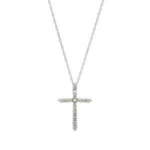 0.25ctw Small Diamond Cross Necklace, 14k White Gold, Length 18 Inches - Picture 1 of 3