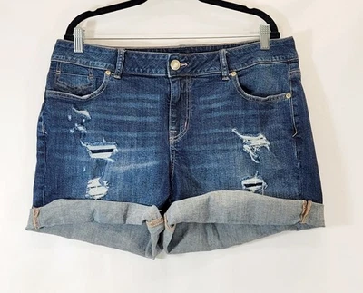 Maurices Distressed Jean Shorts Blue Denim Sz 16 Stretch Zip Front Women  - Image 1 of 4