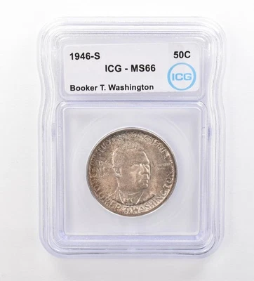 1946-S Booker T Washington Commemorative Half Dollar MS66 ICG Nice Tone *7536 - Image 1 of 3