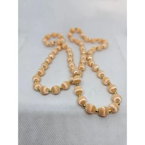 Collar de cuentas de cinta de satén melocotón vintage espaciadores tono dorado 24" grueso declaración - Imagen 1 de 4