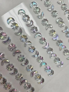 CraftbuddyUS 110pcs, AB CLEAR MOON/FLOWER Self Adh Rhinestone Gems Wedding Craft - Picture 1 of 2