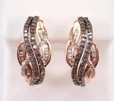 Pendientes de aro de morganita de chocolate simulado de corte redondo enchapados en oro rosa de 14 k Foto 1 de 4