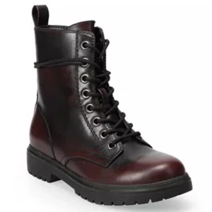 New So Women's Lace Up Burgundy Combat Boots Moto Boots Size 6 6.5 7 - Picture 1 of 5