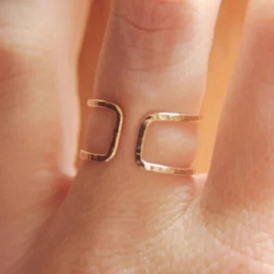 Anillo de curación minimalista de cobre puro sólido, hecho a mano, unisex, banda de barra abierta Foto 1 de 3