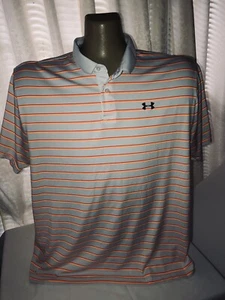 Under Armour HeatGear Men's Size 2XL Orange/White Striped Polo Shirt - Picture 1 of 4