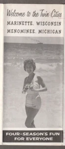 1950's MARINETTE, WI. Tourist BROCHURE & MAP~Twin Cities~MENOMINEE, MI. w/Pics - Picture 1 of 5