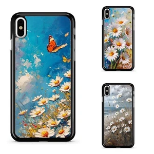 For Apple iPhone 12 13 14 15 16 Pro Max Hard Black Cover daisies oil - Picture 1 of 25