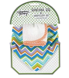 Stephan Baby Bandana Bib and Washcloth Set, Blue Chevron - Picture 1 of 1