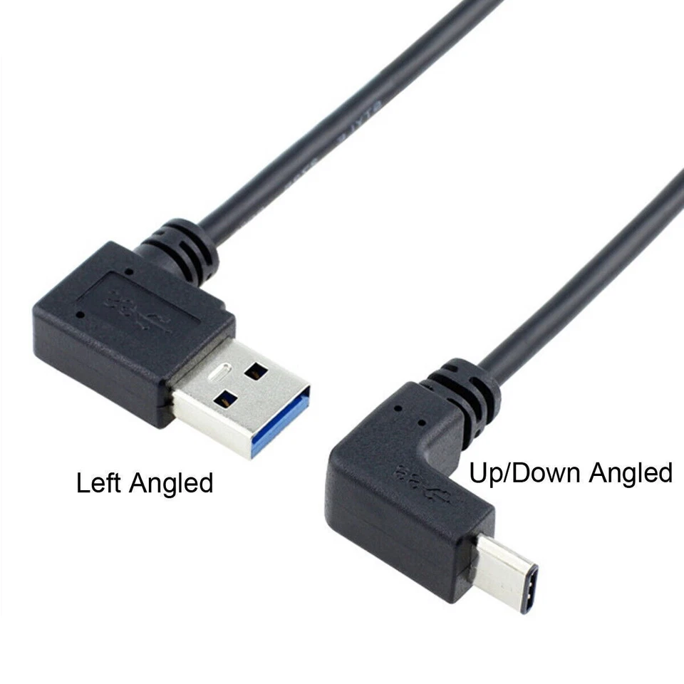 USB 3.1 Type-C Up Down Angle to A Male Data Cable USB C Male to A Cable Cord - Image 1 of 4