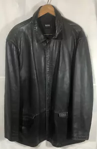 BOSS Hugo Boss Daniels Classic Mens Zip Lammleder Lambskin Leather Coat Sz 52 - Picture 1 of 15