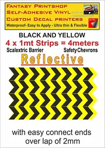 Slotcar Scalextric Barriere Reflective Chevron Aufkleber 4 Meter SCHWARZ GELB - Bild 1 von 3