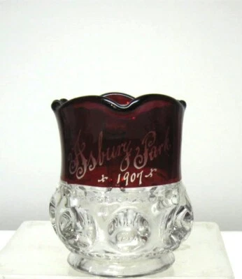 EAPG ***RUBY STAINED - KINGS CROWN - MINATURE CREAMER- SOUV.ASBURY PARK 1907 - Image 1 of 4