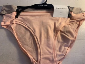 NEW WOMEN'S CALVIN KLEIN 2 PACK SOFT POLYESTER BIKINI BROWN PEACH MEDIUM - Picture 1 of 9