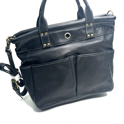 LEVENGER Tote Bag Black Leather 6 Pockets Purse Crossbody/Satchel  Boho NWOT - Image 1 of 4