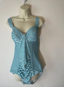 Old Navy One Piece Women’s Swimsuit Striped Turquoise White Nylon Blend NWT 1X - Picture 1 of 8