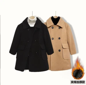 Kids Child Coats Winter Outerwear Boys Warm Woolen Long Overcoats Parka Jacket - Picture 1 of 18