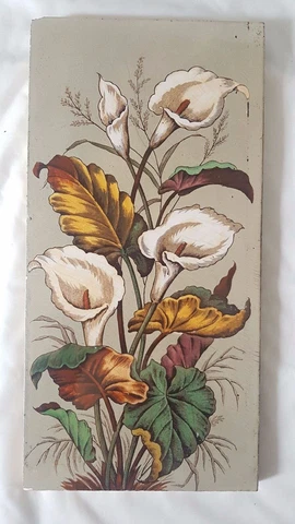 STRIKING ANTIQUE 6 X 12 INCH FLORAL TILE PLAQUE Cover