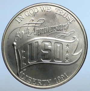 1991 D US USA Vintage USO United Service Org OLD BU Silver Dollar Coin i111283 - Picture 1 of 3