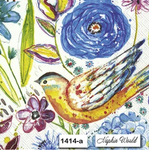 (1414-a) DUE tovaglioli di carta singoli per pranzo decoupage - ARTSY BLUEBIRD BIRD - Foto 1 di 2