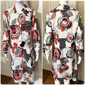 Vintage 50s 60s Nelly Don Dress Floral Novelty Shift Button Midi Pinup - Picture 1 of 22