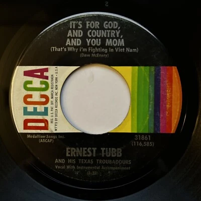 Ernest Tubb - It's For God and Country and You Mom 1965 45RPM Decca 31861 GD - Image 1 of 4