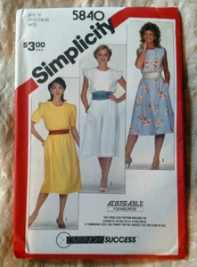 Vintage Simplicity Dress Pattern 5840 From 1982 Size 10-14 - Picture 1 of 2