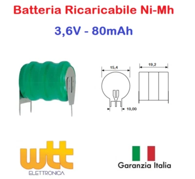 EXTRACELL JOIN Batteria ricaricabile NI-MH 3,6V 80mAh circuito stampato 15,4x19,2mm