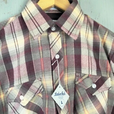 VINTAGE Lumber Jack Flannel Shirt Mens Large Shadow Plaid Red New Old Stock - Image 1 of 4