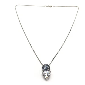 925 Sterling Silver Clear CZ & Blue Topaz Pendant Chain Necklace 18" - Picture 1 of 8