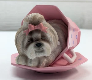 Hamilton Collection Shih Tzu "Dream" rosa lila Teetasse Welpe Hund Figur 2,5" - Bild 1 von 9