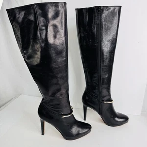 Nine West size 6 Knee High Women's Boots Black Leather Metal Accent 4" Heels - Picture 1 of 10