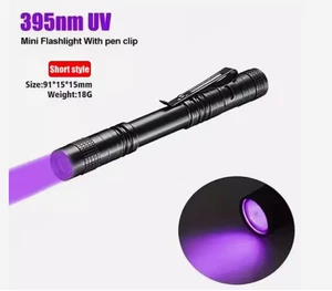 UV Flashlight 365nm Ultraviolet Torch With Pen Clip Portable AAA Batteries OO - Picture 1 of 7