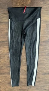 Spanx Kunstleder-Leggings mit Seitenstreifen sehr schwarz/weiß gestreift Größe L - Bild 1 von 10