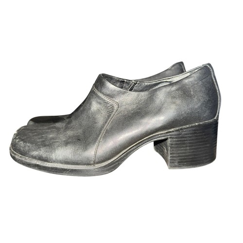 Mocassini Clarks con tacco donna taglia 9 M scarpe nere in pelle punta quadrata