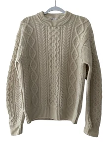 VINTAGE Smiths Of Bermuda Mens Sweater Ivory Beige Fisherman Chunky Knit Medium - Picture 1 of 5