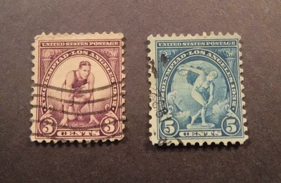 Estampillas usadas Scott# 718 y 719, 1932, 3 y 6 centavos, Juegos Olímpicos de 1932 Foto 1 de 2