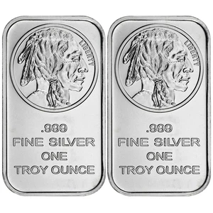 Lot of 2 - 1 Troy oz Buffalo .999 Fine Silver Bar Sealed - Picture 1 of 3