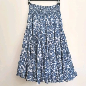 Philosophy Blue White Paisley Full Cotton Boho Peasant Midi Skirt Ruffle Size M - Picture 1 of 9