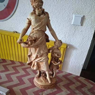 Hippolyte François Moreau Skulptur junge Frau Kind 19. Jahrhundert Statue 18,30" - Bild 1 von 4