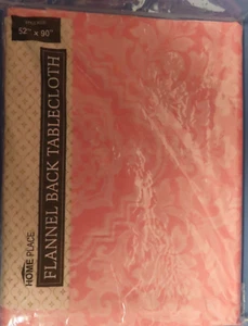 Home Place Vinyl Flannel Back Tablecloth 52" x 90" Pink w/ white design NEW - Picture 1 of 2