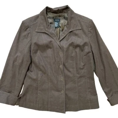 Chaqueta De Colección RQT Mezcla de Lino Frontal A Presión en Marrón con Bolsillos Y2K MUJER 12 Foto 1 de 4