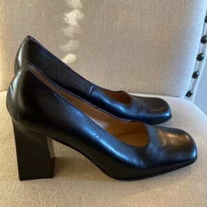 Lerre Leder abgerundete eckige Zehenpartie hochhackige Pumps Made in Italy schwarz 5,5-6 (36,5) - Bild 1 von 12