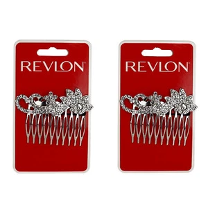 SET OF 2 Revlon Shiny Silver Bedazzled Rhinestone Hair Comb - Picture 1 of 4