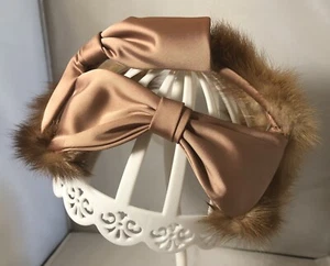 Vintage 1960’s Handmade Mauve Satin Bows Real Fur Halo Crown Hat Cap Eveningwear - Picture 1 of 9