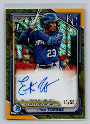 2024 Bowman Erick Torres Gold Shimmer Refractor Auto /50 SP 1st Rookie RC Royals - Image 1 of 2