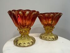 Pair of Vintage Mid-Century Pilgrim Studded Design Amberina Glass Candle Holders