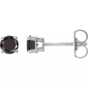 1/2Ct Round Prong Set Natural Black Diamond Stud Solid 14K White Gold Earrings - Picture 1 of 5