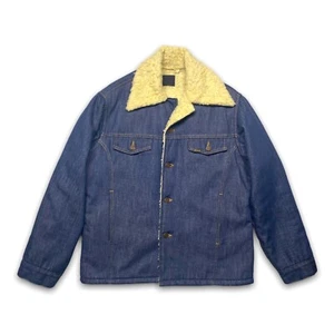 Vintage 70s Mens Sears Roebucks Denim Sherpa Lined Trucker Jacket Size 42R USA - Picture 1 of 7