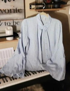 Lost Ink Statement Sleeve Button Up Blouse Light Blue Stripe US 12 UK 14 - Picture 1 of 3