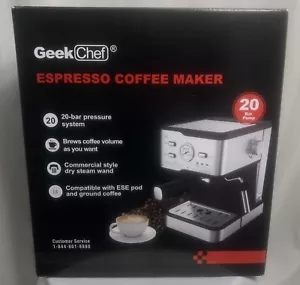 Geek Chef Espresso Machine Coffee Maker 20 Bar Pressure ESE Pod Ground Silver - Picture 1 of 8